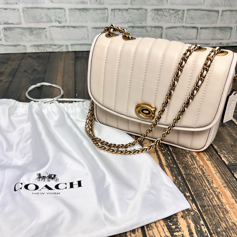Coach Ivory Madison Quilted Shoulder Bag Gold Chain